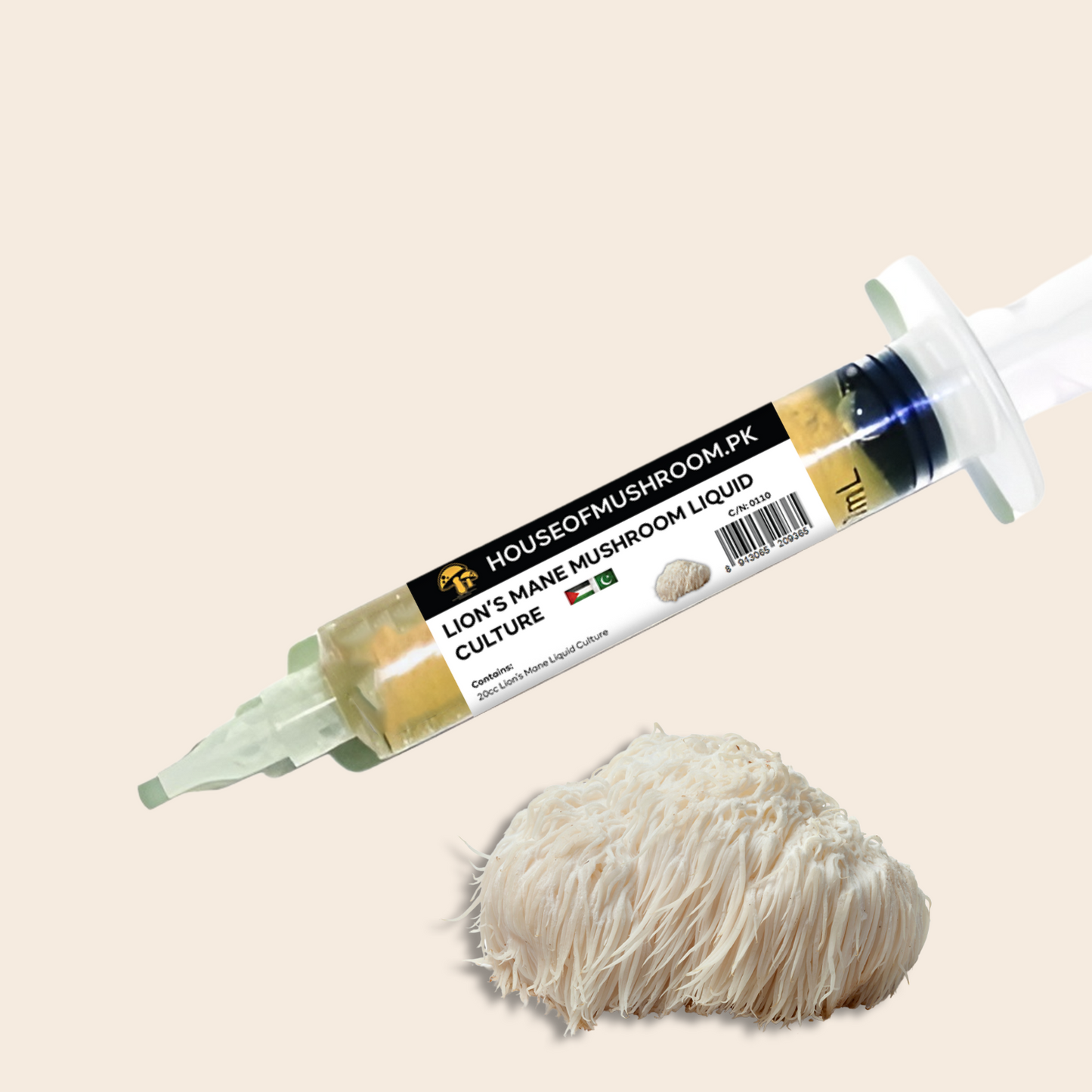 Lion's Mane Mushroom Liquid Culture Syringe 20cc (C0110)