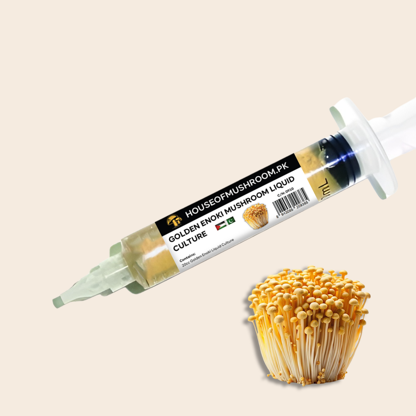 Golden Enoki Mushroom Liquid Culture Syringe 20cc (C0910)