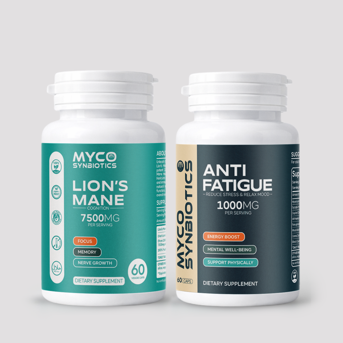 Combo Pack: Lion's Mane Mushroom & Anti Fatigue Capsules | Organic Brain & Energy Support Supplement