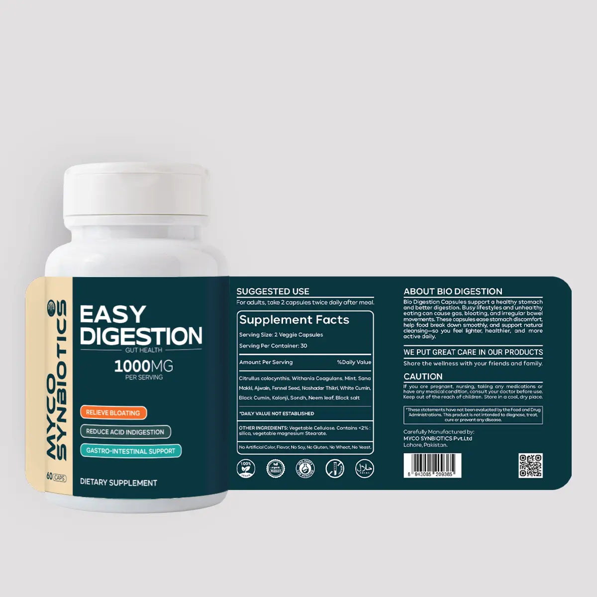 Easy Digestion Herbal Capsules | Gentle Formula for Digestive Comfort & Detox
