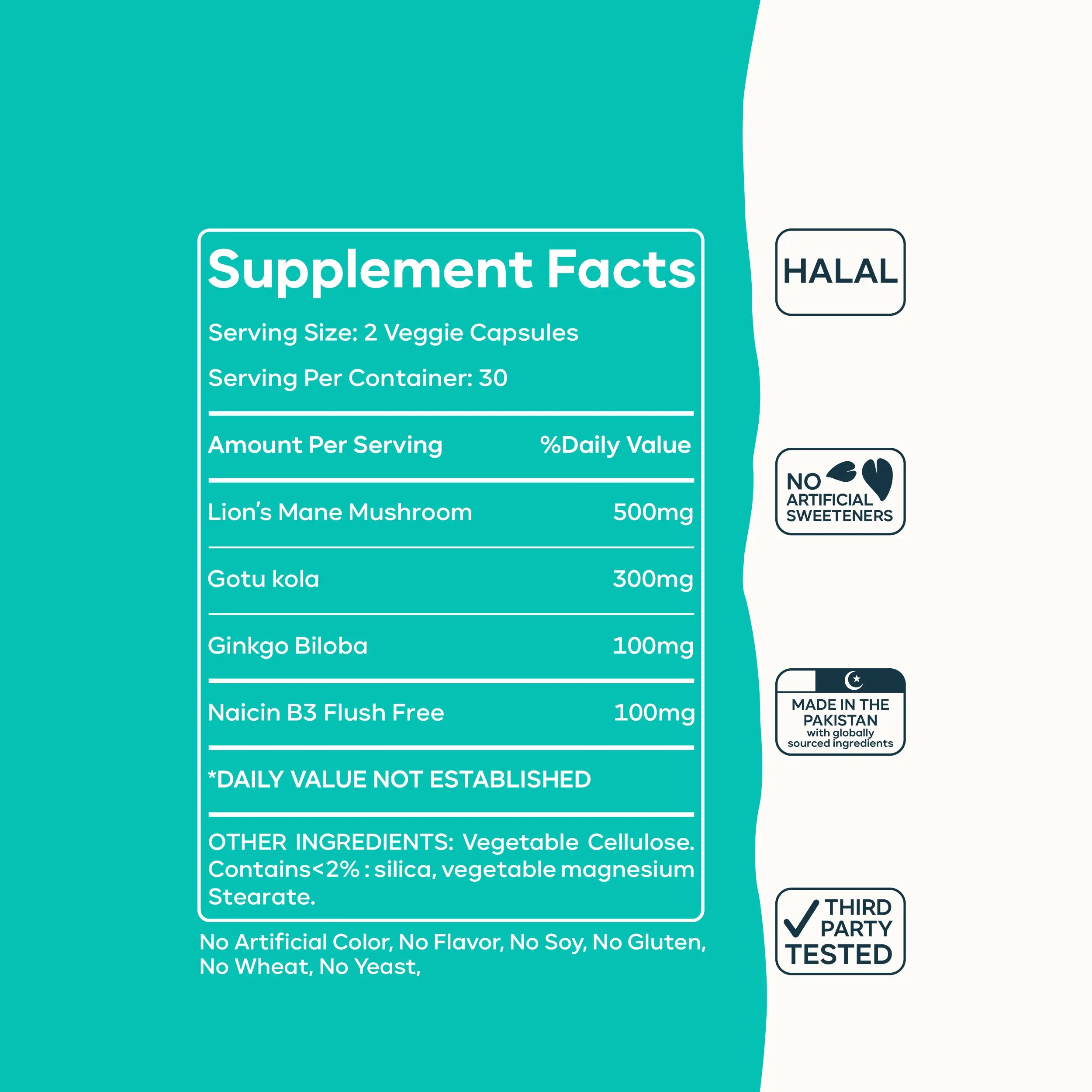 Lion's Brain Capsules | Gotu Kola & Ginkgo Biloba | Vegan Brain Health Supplement