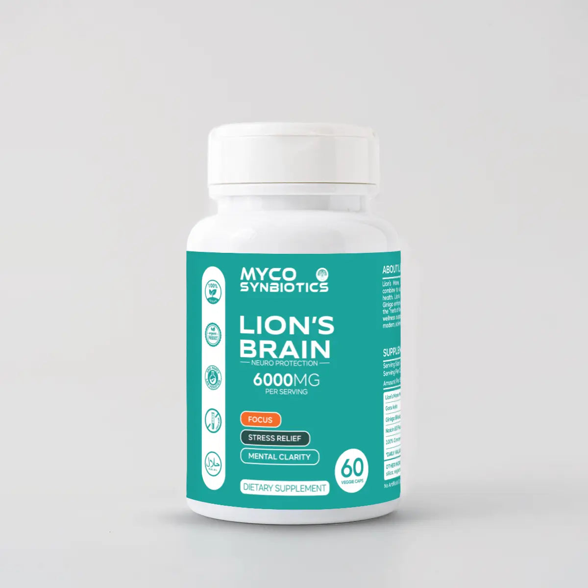Lion's Brain Capsules | Gotu Kola & Ginkgo Biloba | Vegan Brain Health Supplement