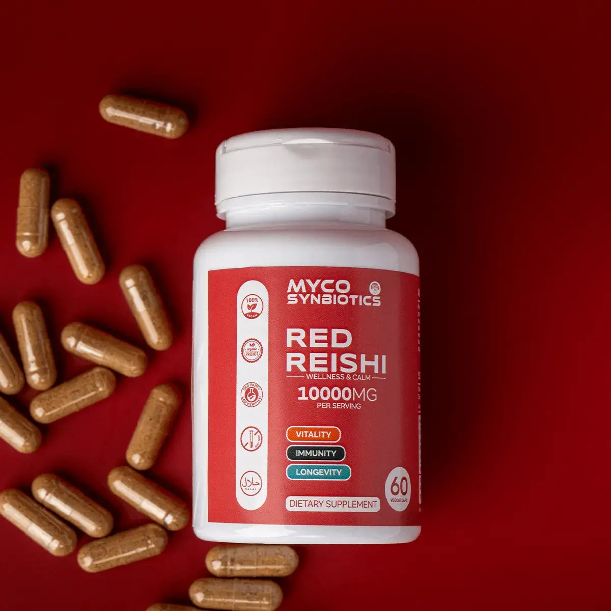 Red Reishi Mushroom Capsules - Organic, Vegan, High Potency Supplement