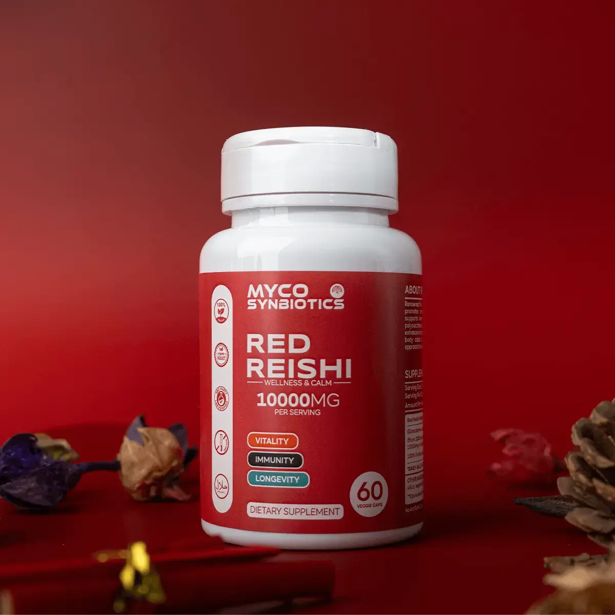 Red Reishi Mushroom Capsules - Organic, Vegan, High Potency Supplement