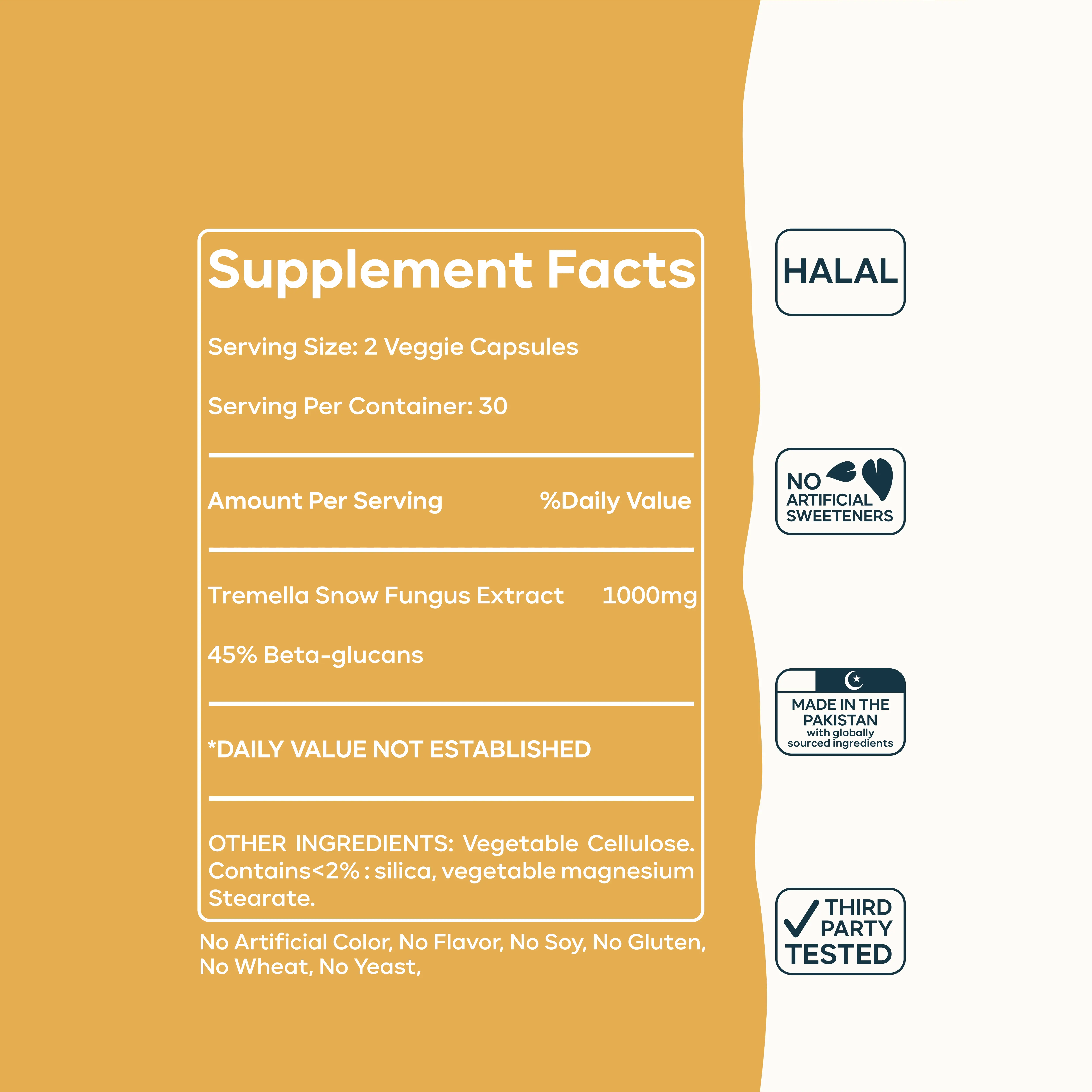 Tremella Snow Fungus Capsules | Organic Herbal Extract for Skin, Hair & Nails Support Supplement