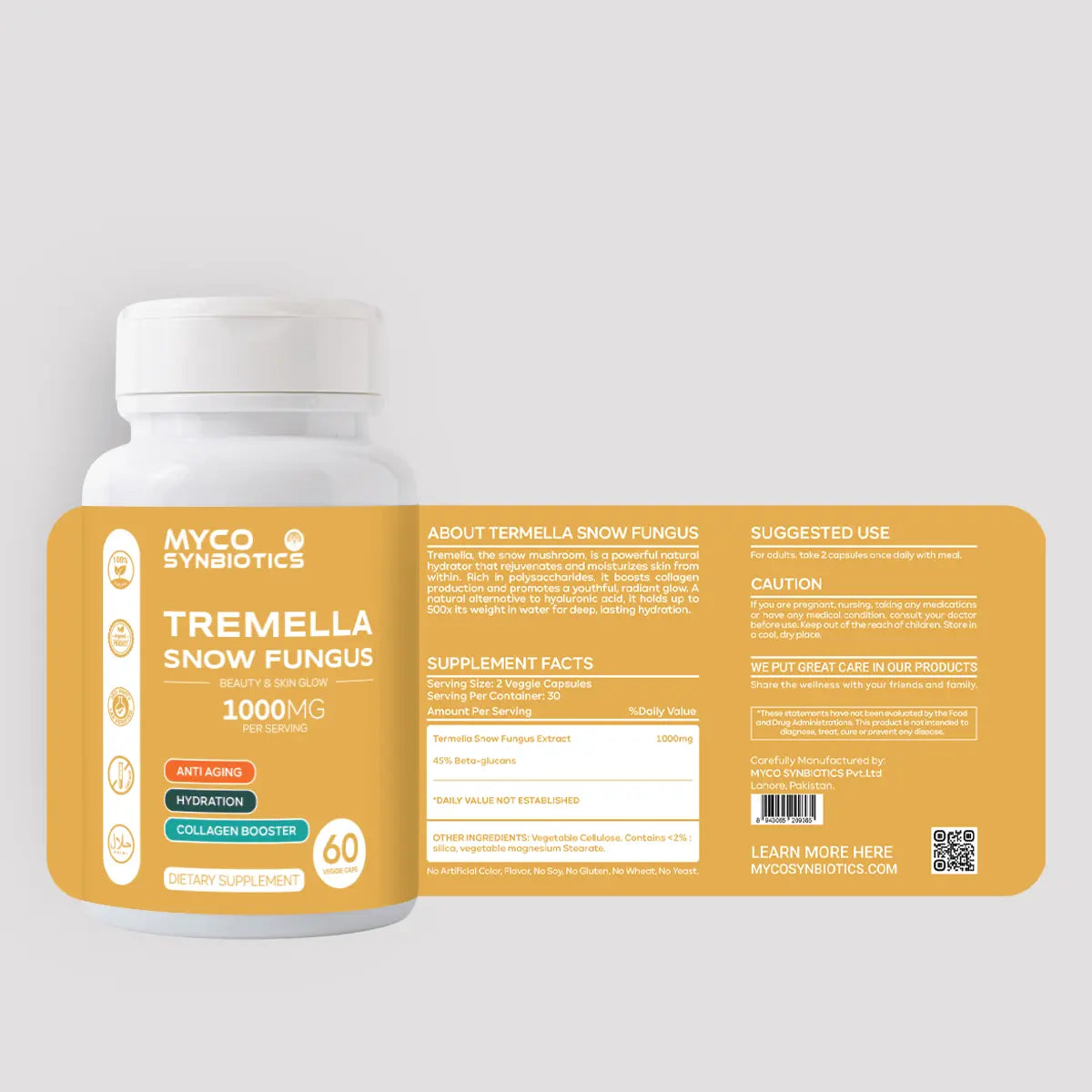 Tremella Snow Fungus Capsules | Organic Herbal Extract for Skin, Hair & Nails Support Supplement