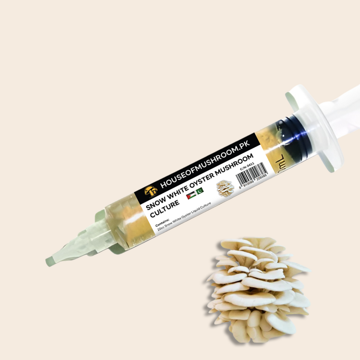Snow White Oyster Mushroom Liquid Culture Syringe 20cc (C0411)