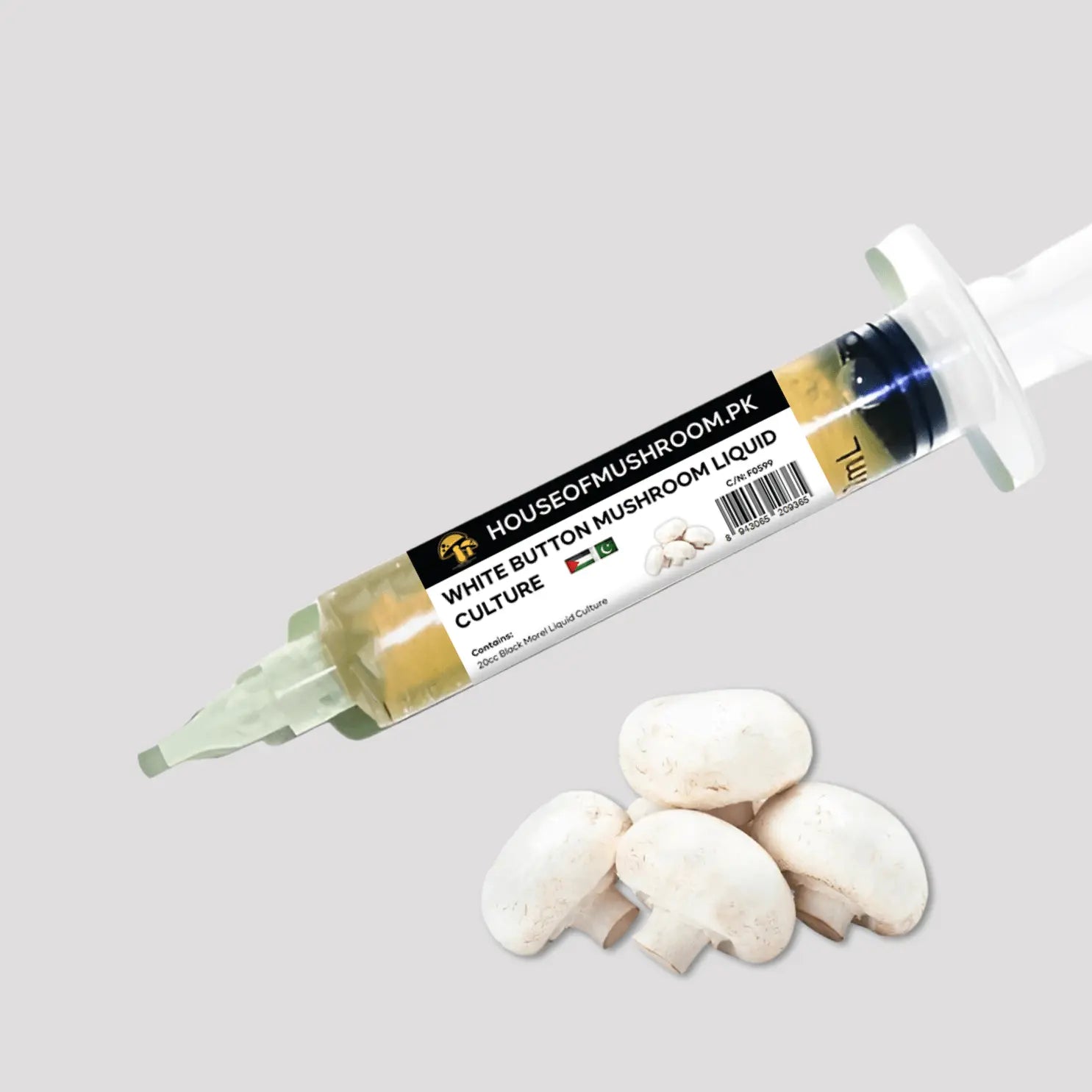 White Button Mushroom Liquid Culture Syringe – 20cc | Agaricus bisporus Mycelium (F0599)