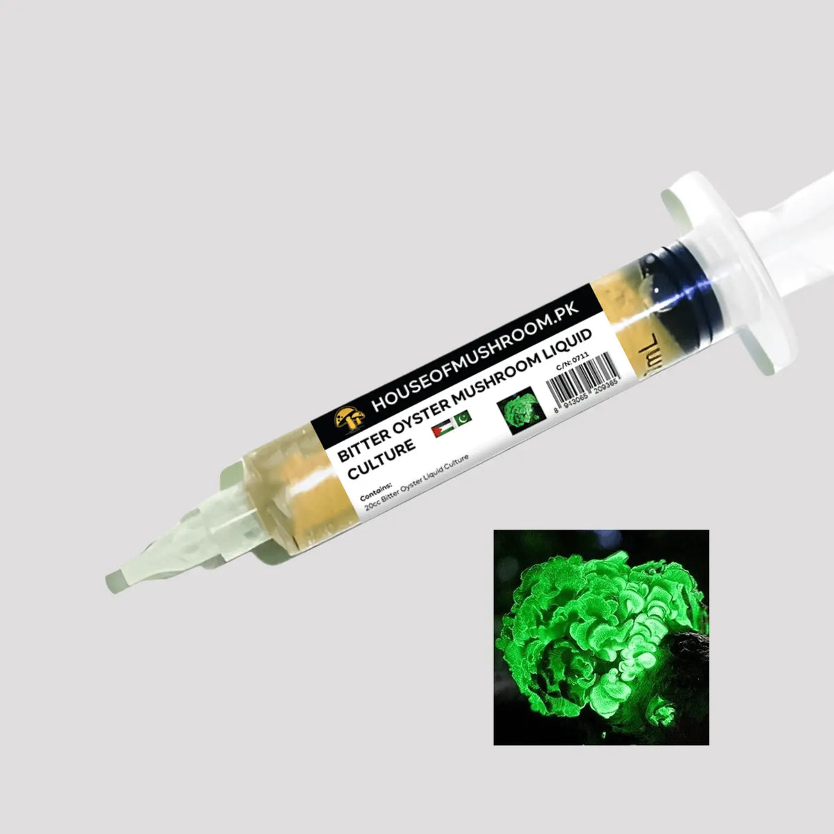 Bitter Oyster Mushroom Liquid Culture – 20cc Syringe | Panellus Stipticus Strain (C0711)