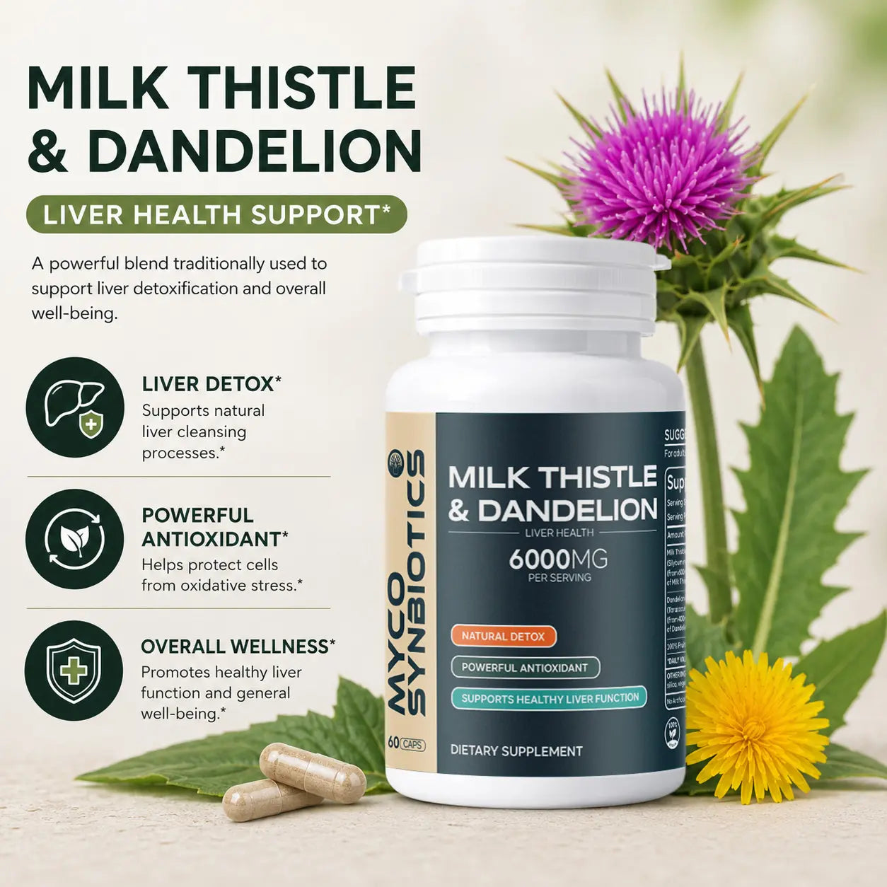 Milk Thistle & Dandelion Root Capsules | Organic Herbal Liver Health Supplement