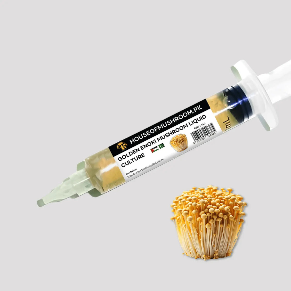 Golden Enoki Mushroom Liquid Culture – 20cc Syringe | Premium Strain Mycelium (C0910)