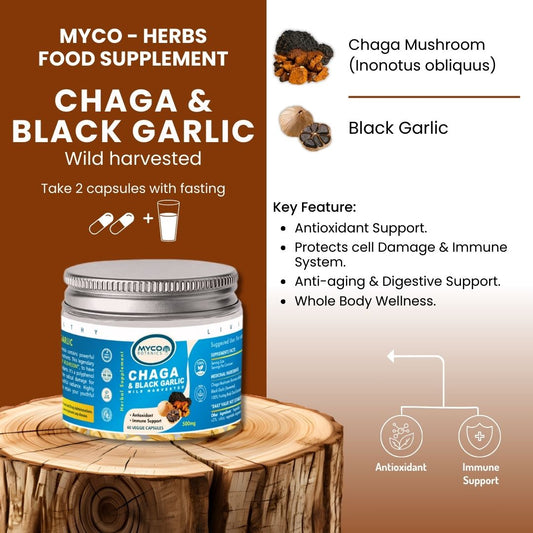 CHAGA & BLACK GARLIC CERTIFIED 60 VEGGIE CAPSULES