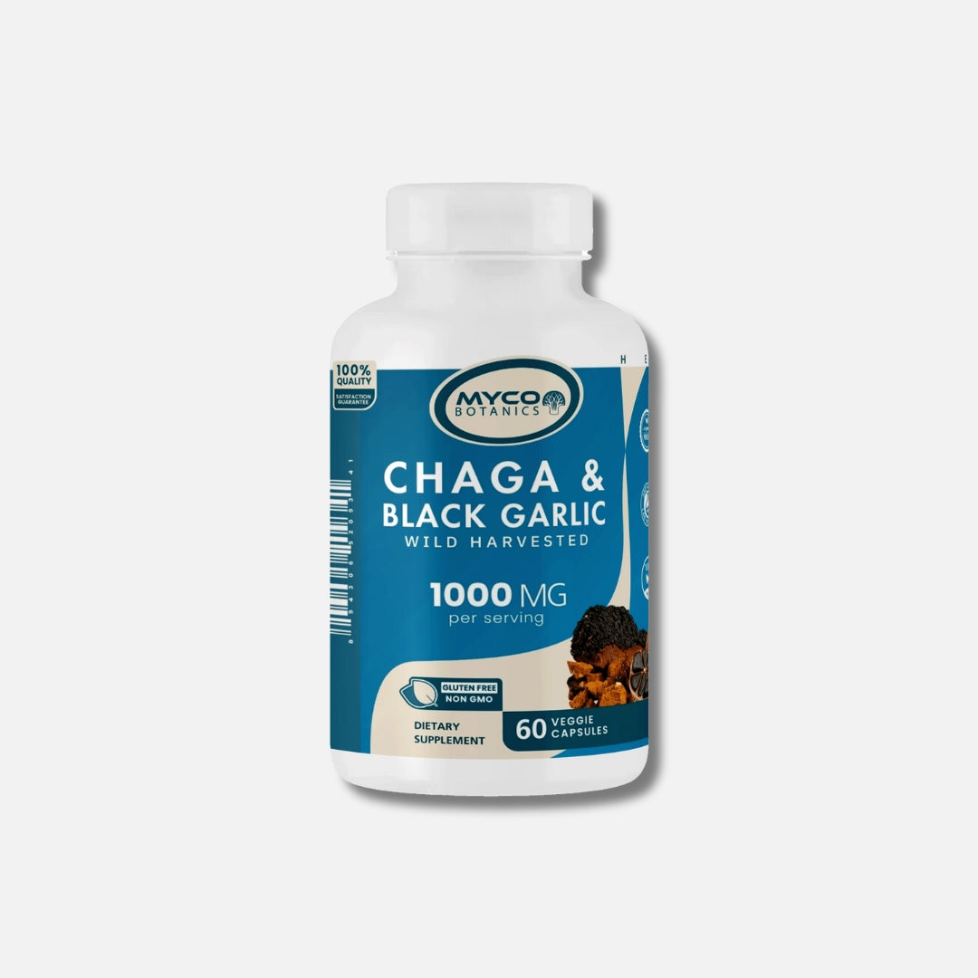 Real Wild Chaga Mushroom & Aged Black Garlic Capsules | Organic Mushroom Extract Supplement, 60 Veggie Caps, Antioxidant & Immune Support Supplement