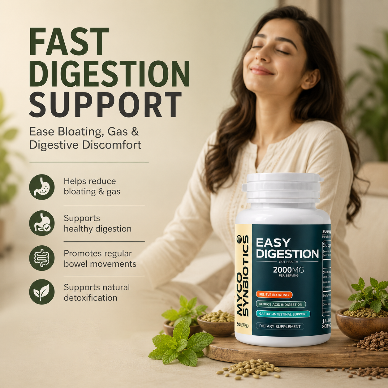 Easy Digestion Herbal Capsules | Gentle Formula for Digestive Comfort & Detox