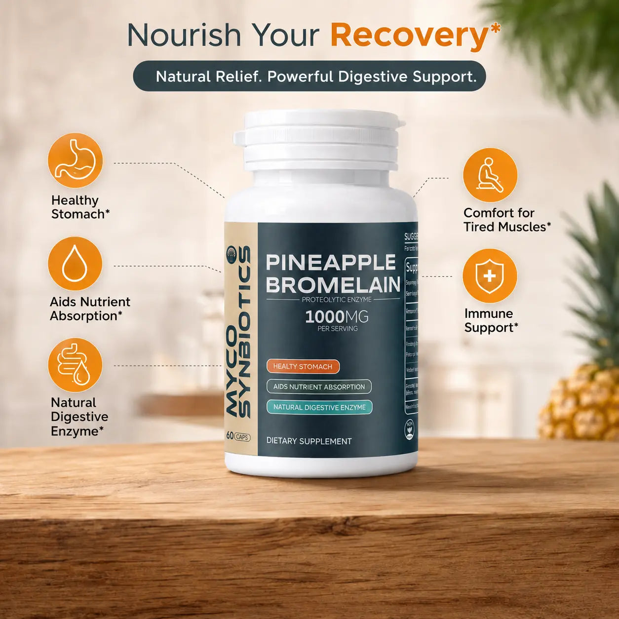 Pineapple Bromelain Capsules | Natural Proteolytic Enzyme for Digestion Support