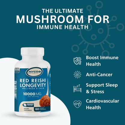 Reishi Mushroom Capsules | Organic Mushroom Extract Supplement, 60 Veggie Caps, Immunity-Booster Supplement