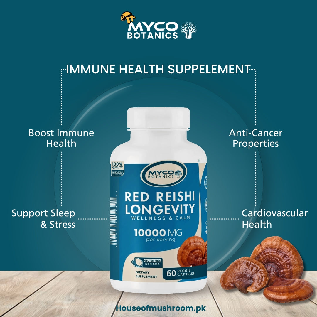 Reishi Mushroom Capsules | Organic Mushroom Extract Supplement, 60 Veggie Caps, Immunity-Booster Supplement