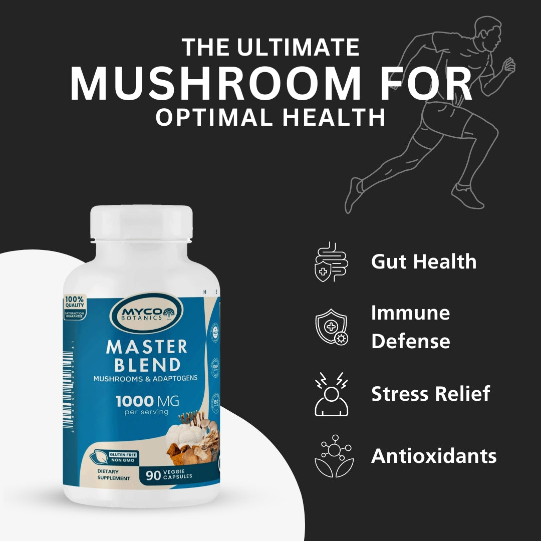 Master Blend Mushroom Capsules | Organic Mushroom Extract Supplement, 60 Veggie Caps, Vitality, Energy Booster Supplement