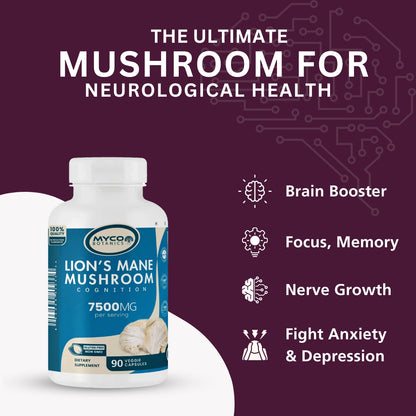 Lion's Mane Mushroom Capsules | Organic Mushroom Extract Supplement, 60 Veggie Caps, Brain-Health Supplement