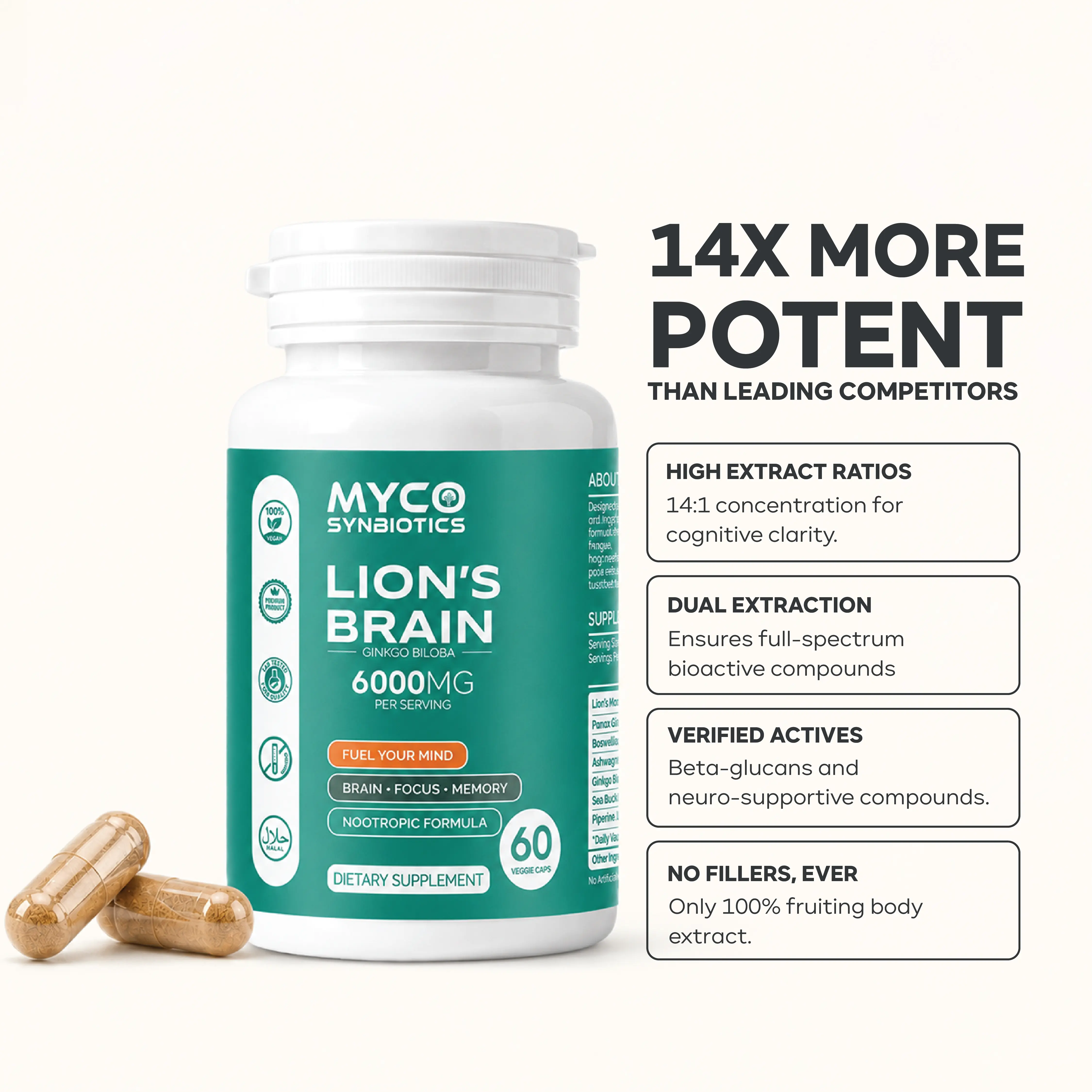 Vegan Lion's Mane Capsules with Premium Mushroom Extract
