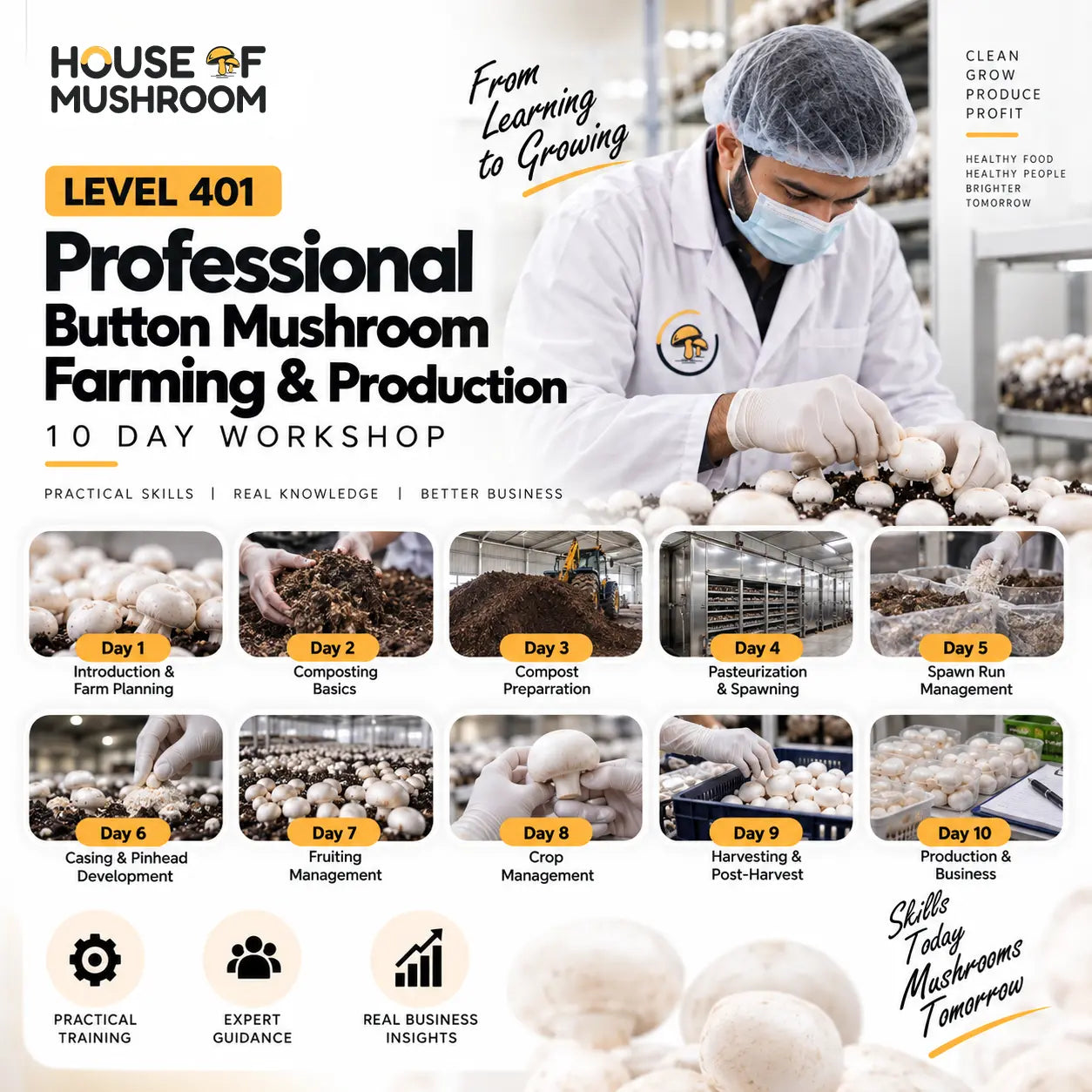 Level 401: Professional – Button Mushroom Farming & Production | 10-Day Workshop