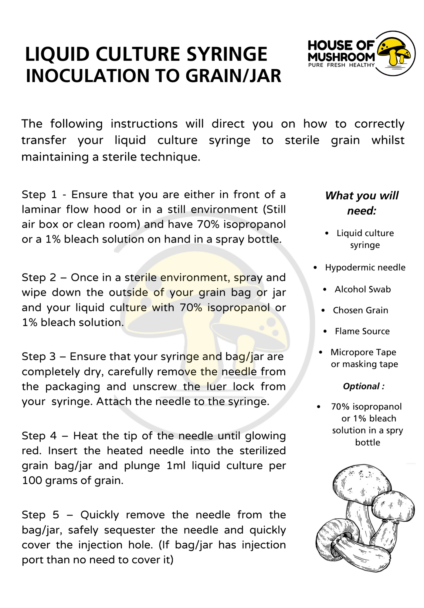 Golden Enoki Mushroom Liquid Culture Syringe 20cc (C0910)