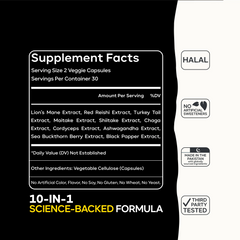 Master Blend Mushroom Complex Capsules – 10 Mushroom & Adaptogen Formula for Brain, Energy & Immunity