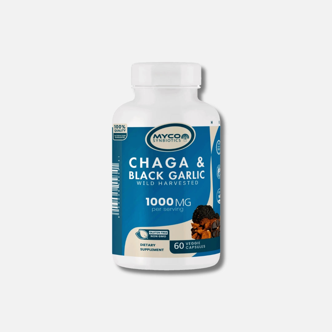 Real Wild Chaga Mushroom & Aged Black Garlic Capsules | Organic Mushroom Extract Supplement, 60 Veggie Caps, Antioxidant & Immune Support Supplement
