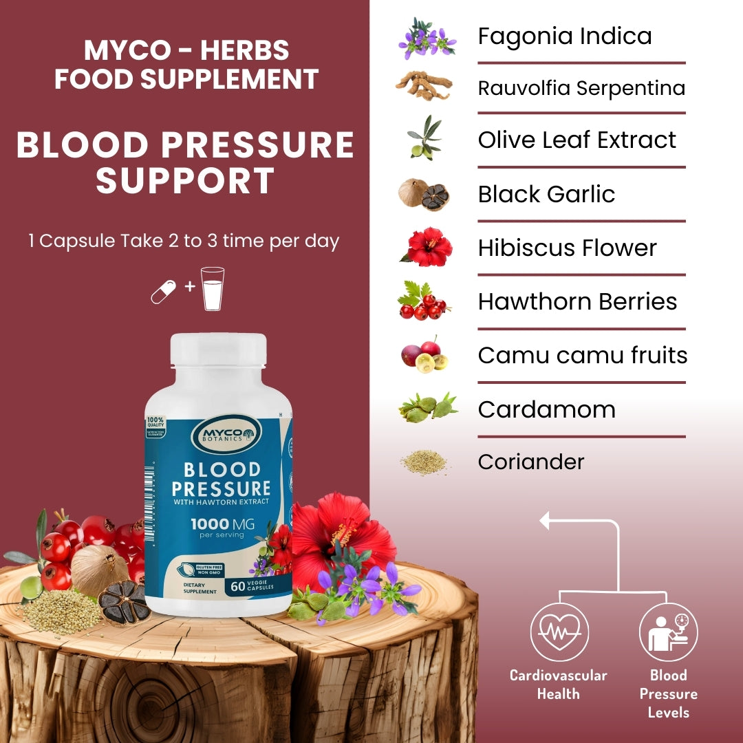 Blood Pressure Support Capsules | With Hawthorn Berry & Hibiscus for Healthy Hypertension, 60 Veggie Caps, Heart Health Supplement