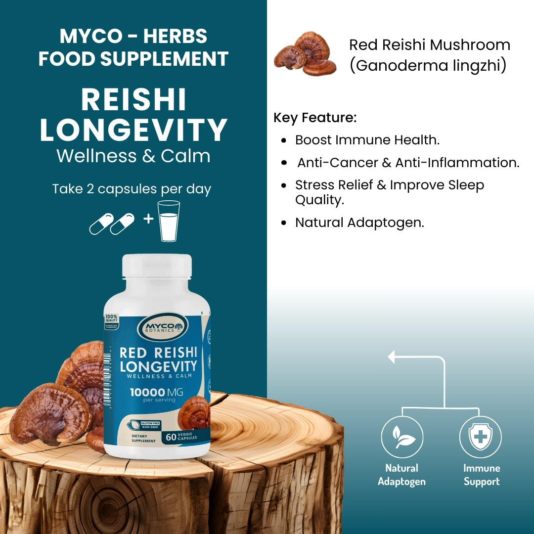 Reishi Mushroom Capsules | Organic Mushroom Extract Supplement, 60 Veggie Caps, Immunity-Booster Supplement