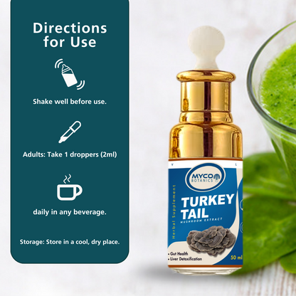 Turkey Tail Mushroom Tincture | Organic Turkey Tail Liquid Extract Supplement, Deigestive Health & Immune Response Supplement, One Month Supply