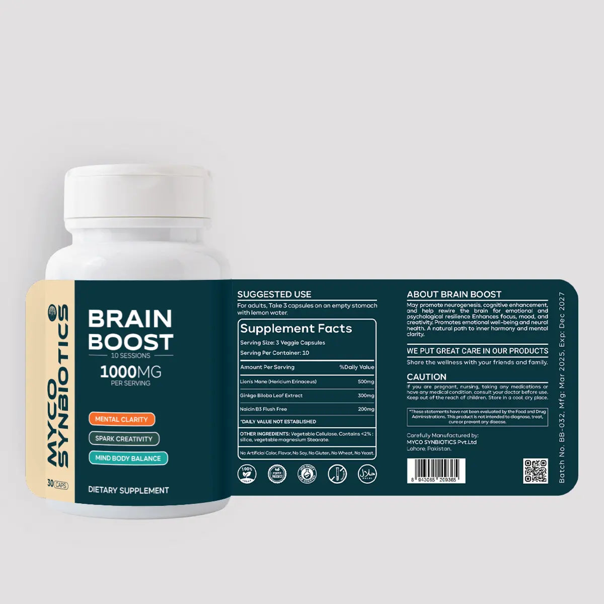 Brain Boost Capsules | Lion's Mane & Ginkgo Biloba for Cognitive Support