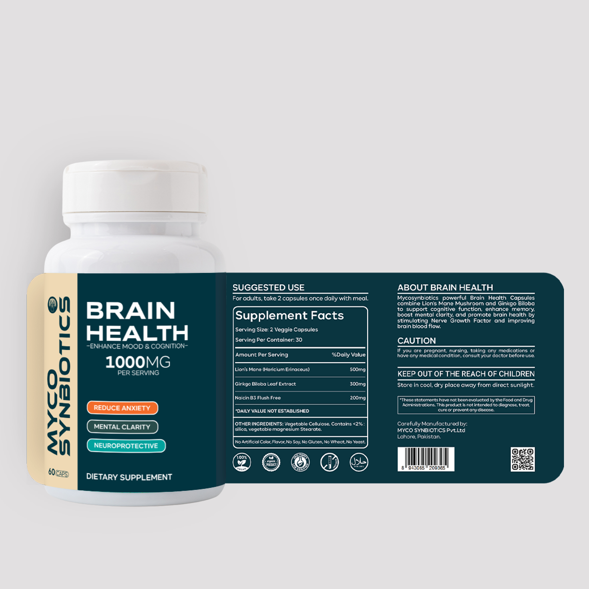 Brain Health Capsules | Lion's Mane & Ginkgo Biloba for Cognitive Support