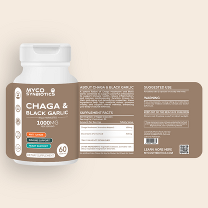 Real Wild Chaga Mushroom & Aged Black Garlic Capsules | Organic Mushroom Extract Supplement, 60 Veggie Caps, Antioxidant & Immune Support Supplement