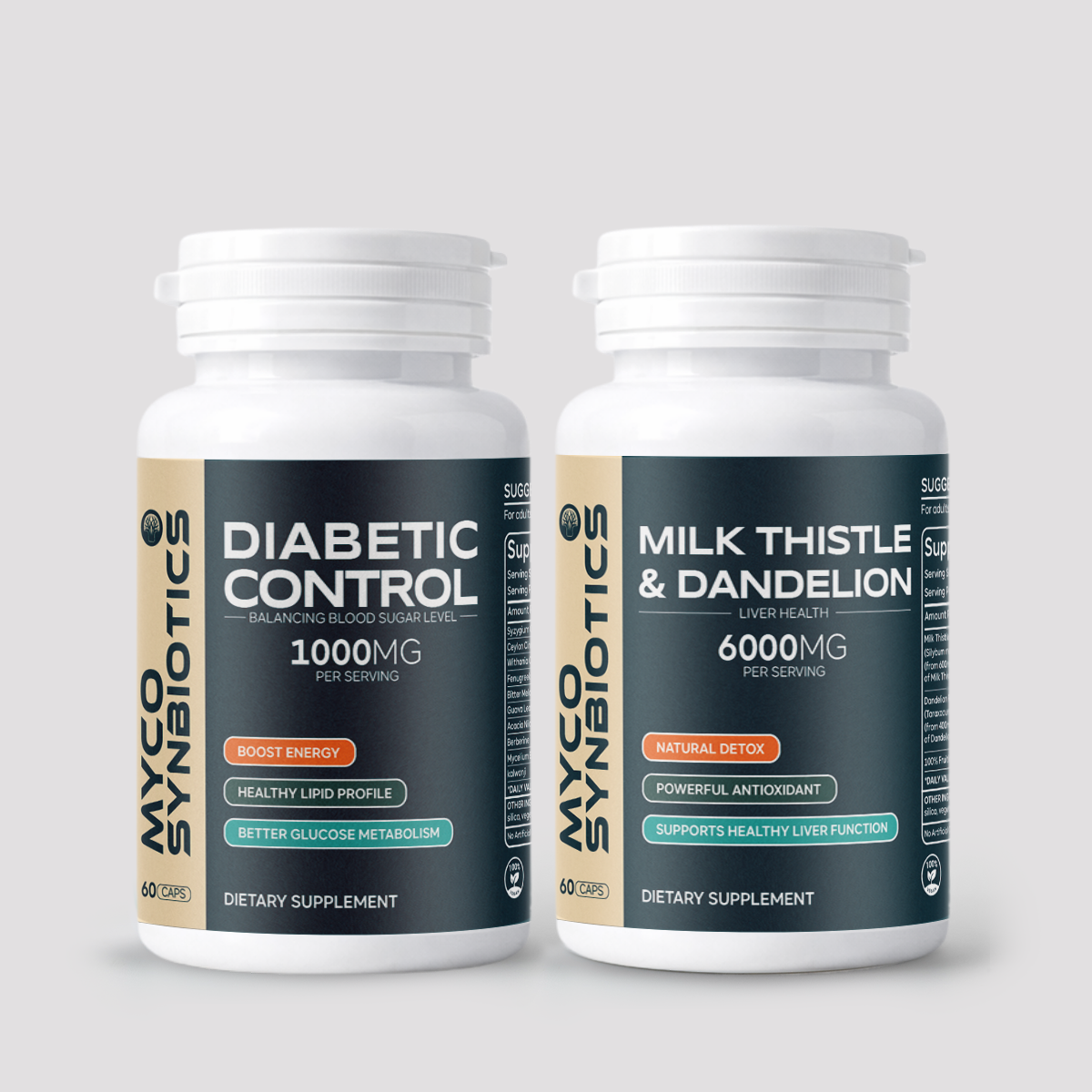 Diabetic Control & Milk Thistle Dandelion Root Capsules Bundle