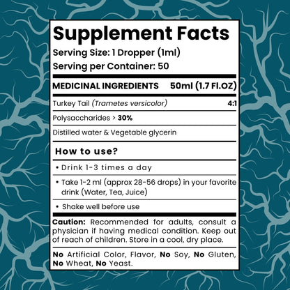 Turkey Tail Mushroom Tincture | Organic Turkey Tail Liquid Extract Supplement, Deigestive Health & Immune Response Supplement, One Month Supply