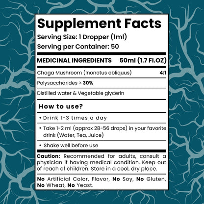 Chaga Mushroom Tincture | Organic Chaga Liquid Extract Supplement, Inflammation, Immune Support, Anti-Aging Supplement, One Month Supply