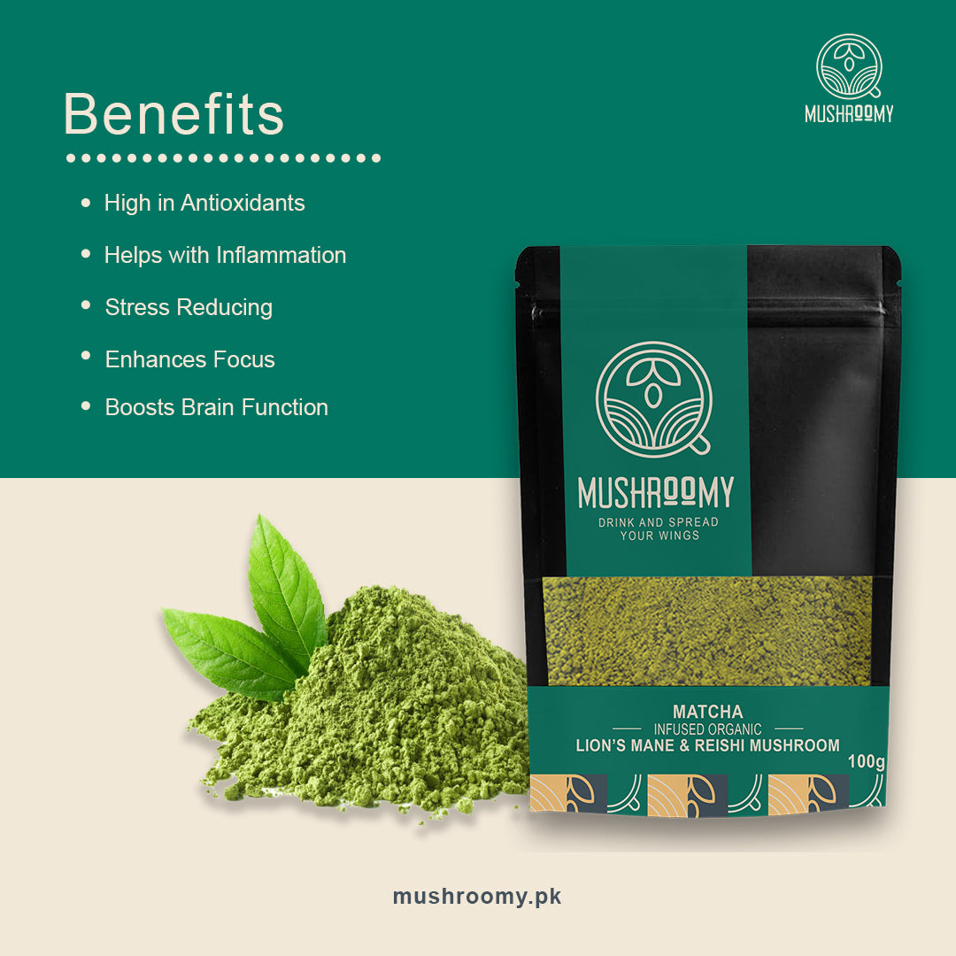 MATCHA - Lion's Mane & Reishi Mushroom Infused Organic Matcha Mix - 100g