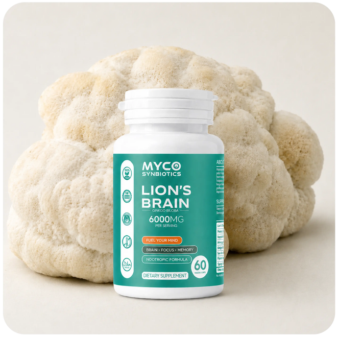 Natural Lion's Mane Mushroom Supplement Supporting Memory, Focus and Mental Clarity