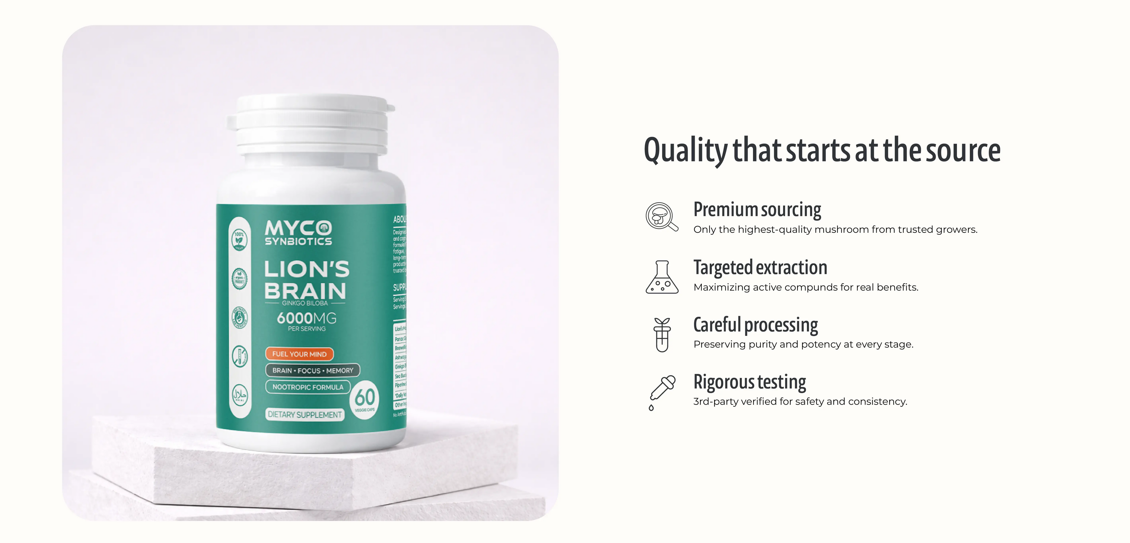 Natural Lion's Mane Mushroom Supplement Supporting Memory, Focus and Mental Clarity