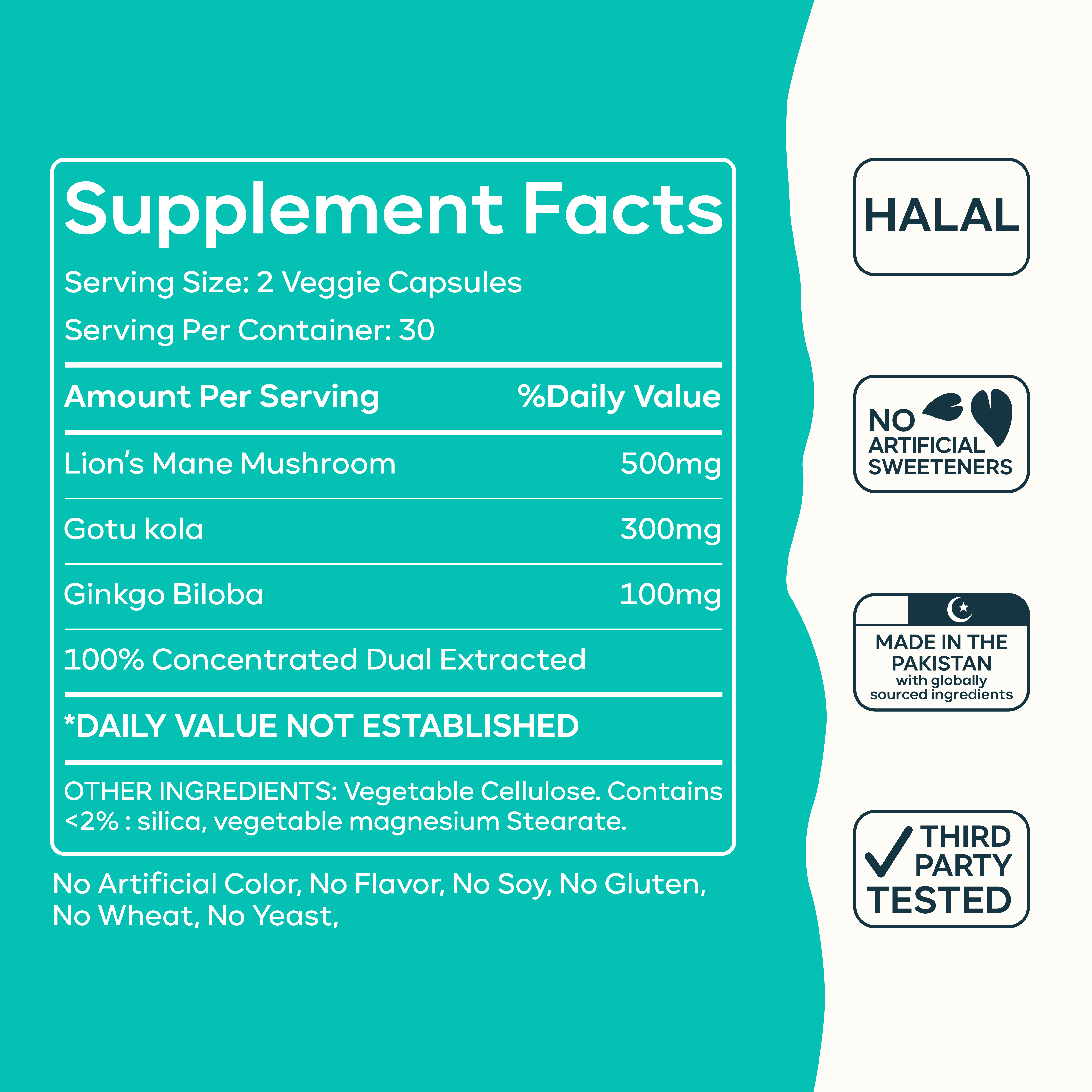 Lion's Brain Capsules | Gotu Kola & Ginkgo Biloba | Vegan Brain Health Supplement