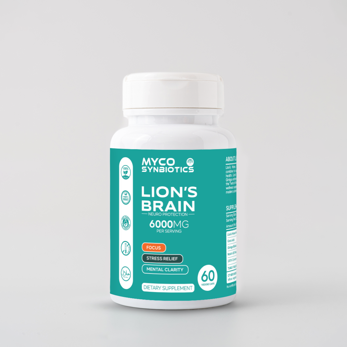 Lion's Brain Capsules | Gotu Kola & Ginkgo Biloba | Vegan Brain Health Supplement