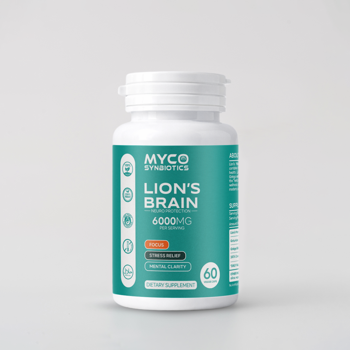 Lion's Brain Capsules | Gotu Kola & Ginkgo Biloba | Vegan Brain Health Supplement