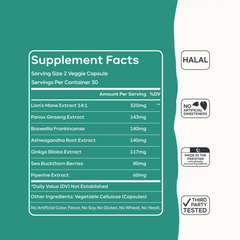 Lion's Brain Capsules | Advanced Nootropic Formula for Memory, Focus & Mental Clarity