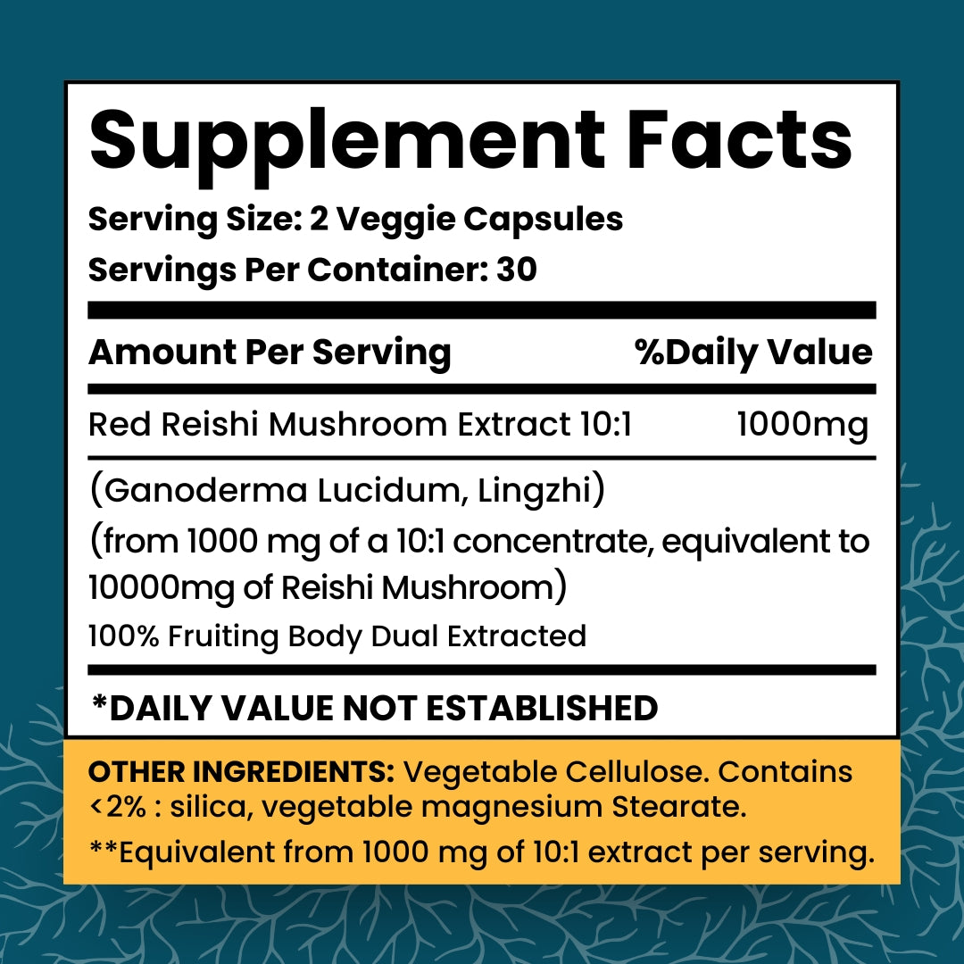 Red Reishi Mushroom Capsules - Organic, Vegan, High Potency Supplement