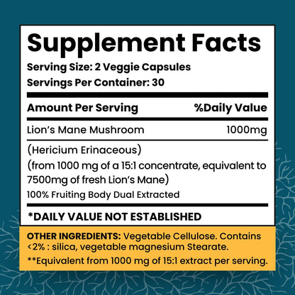 Lion's Mane Mushroom Capsules | Organic Mushroom Extract Supplement, 180 Veggie Caps, Brain-Health Supplement