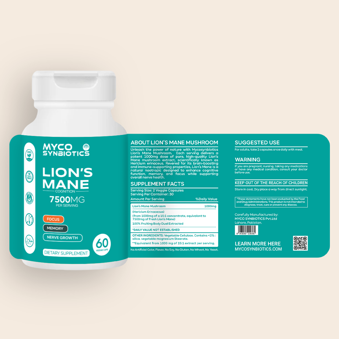 Lion's Mane Mushroom Capsules – Organic, Vegan-Friendly Brain-Health Supplement