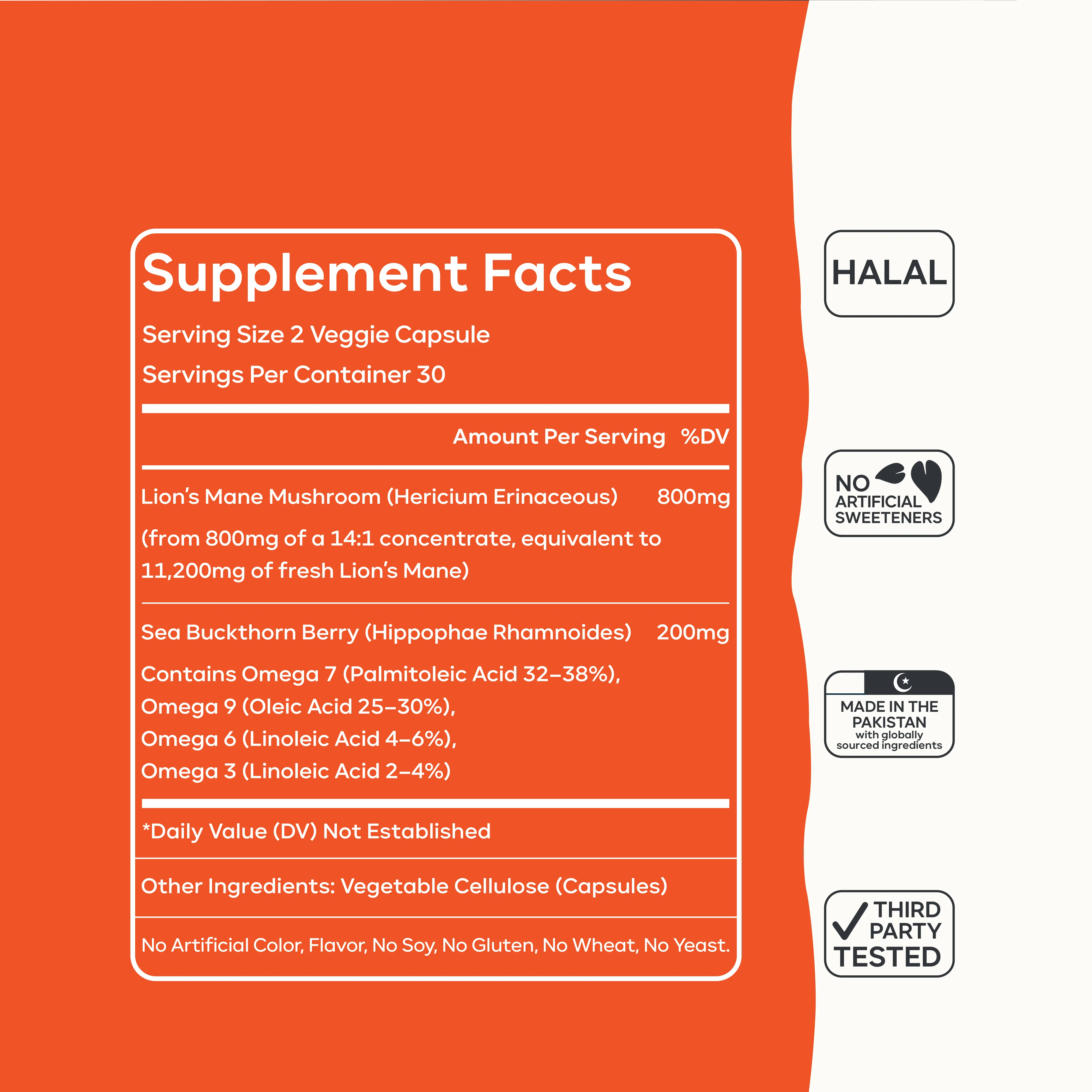 Organic Lion’s Mane with Sea Buckthorn Brain Health & Wellness Supplement