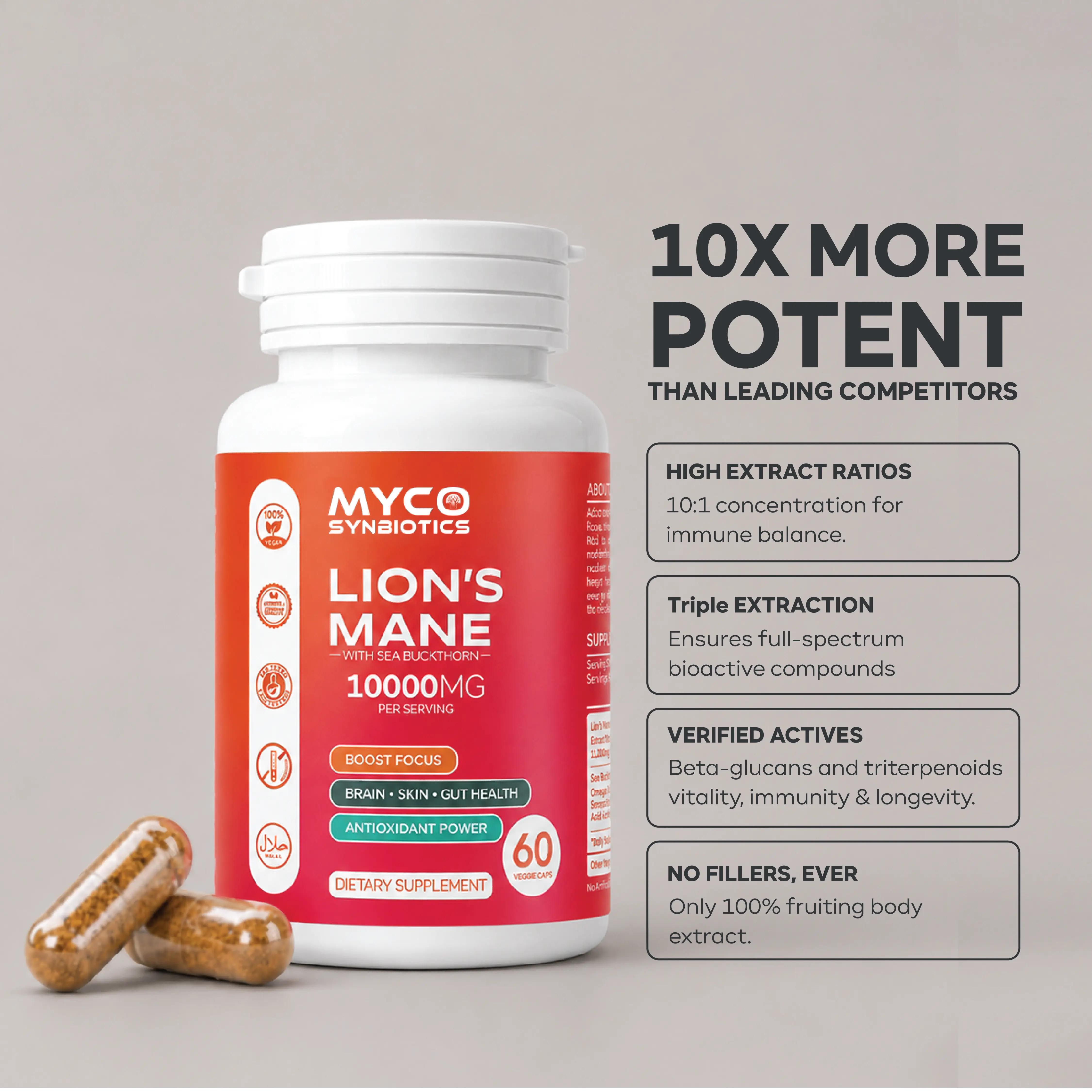 Organic Lion’s Mane with Sea Buckthorn Brain Health & Wellness Supplement