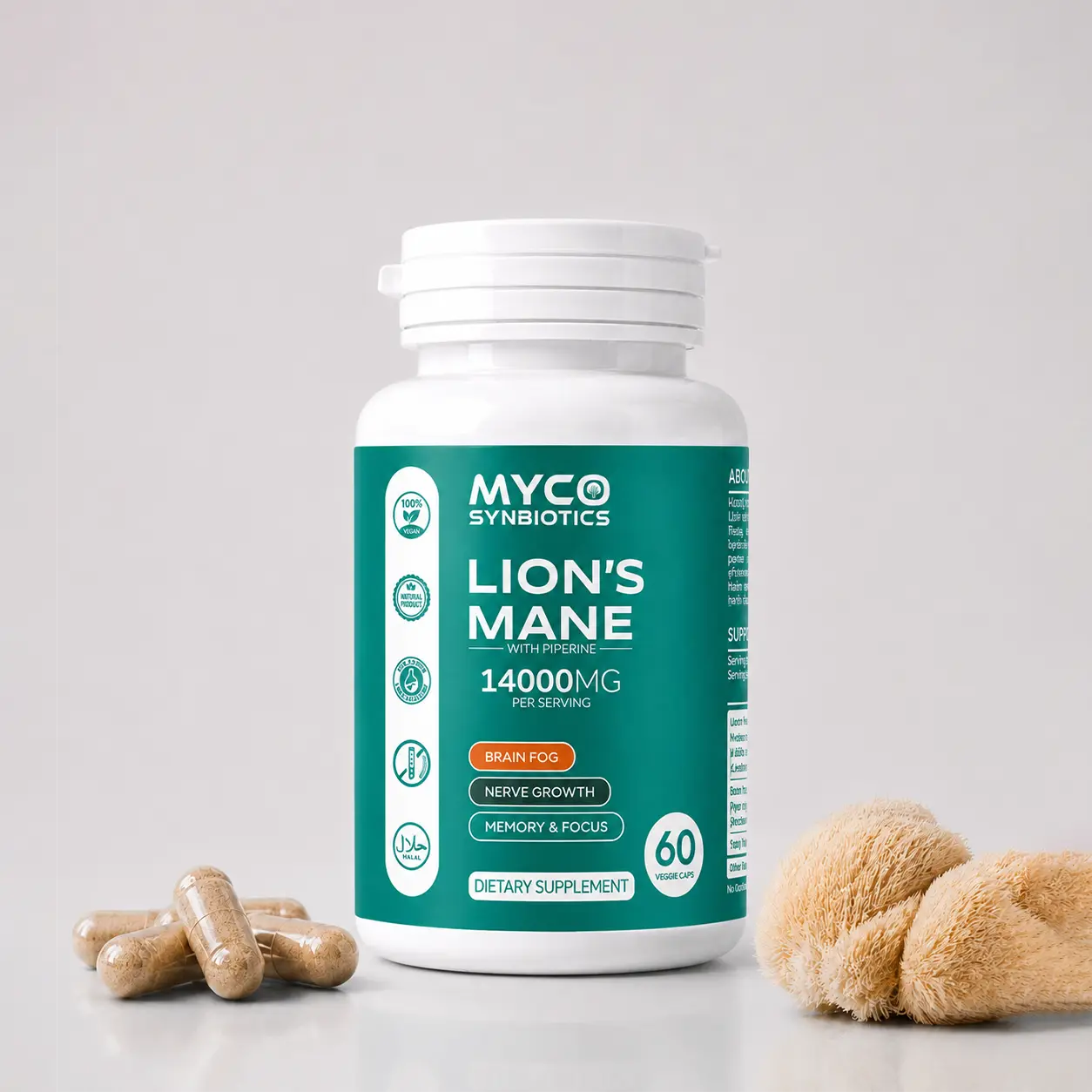 Lion's Mane Mushroom Capsules with Peprine Extract Brain Fog Support